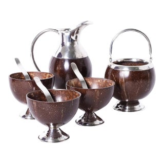 Mid-Century Set of Eight Serving Pieces of Sterling and Coconut For Sale