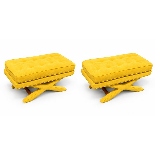 Mid-Century Modern Mid -Century Modern Tufted X-Base Benches For Sale - Image 3 of 4