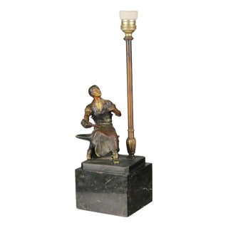 Bronze Blacksmith Sitting on an Anvil Table Lamp from Otto Schmidt-Hofer For Sale