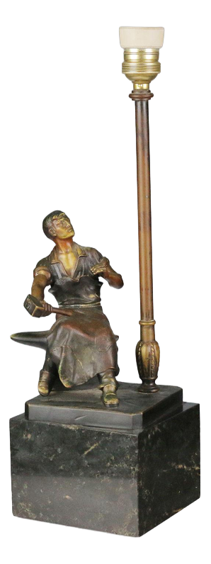 Bronze Blacksmith Sitting on an Anvil Table Lamp from Otto Schmidt-Hofer