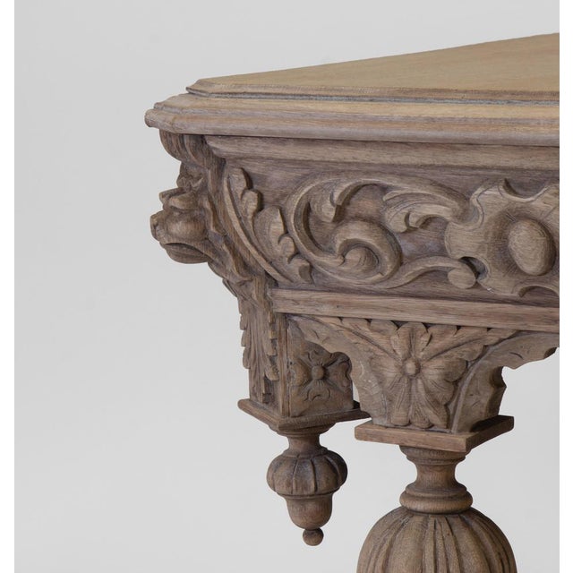 Antique English Bleached Carved Oak Hall Centre Table with Drawer, 1890s For Sale - Image 5 of 15