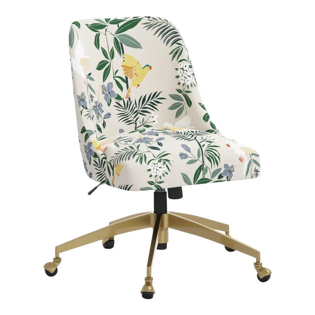 Brynn Office Chair with Gold Base in Belize Chinoiserie Cream For Sale