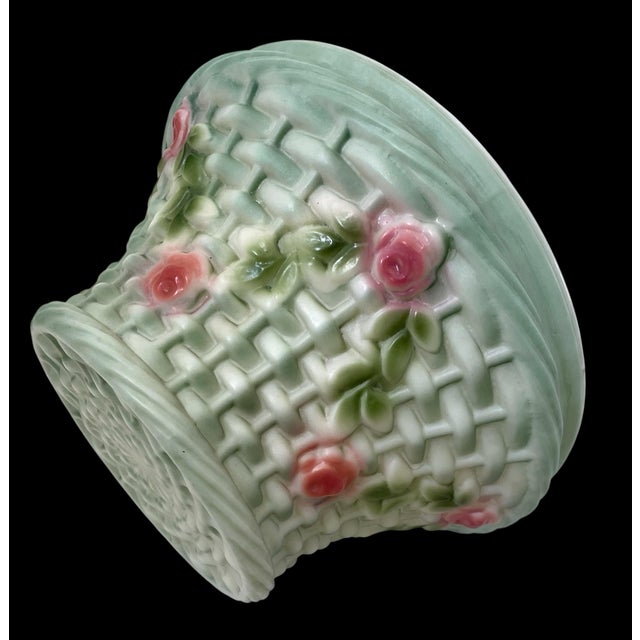 Glass 1920s Rare Phoenix/Consolidate Hand Painted Glass Basket Lamp Shade Nicholas Kopp For Sale - Image 7 of 12