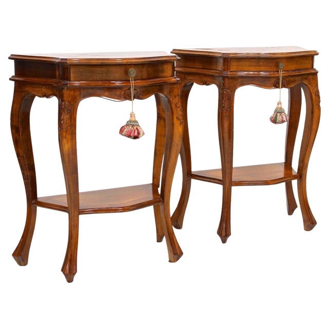 Baroque Nightstands in Nutwood, 1950s, Set of 2 For Sale