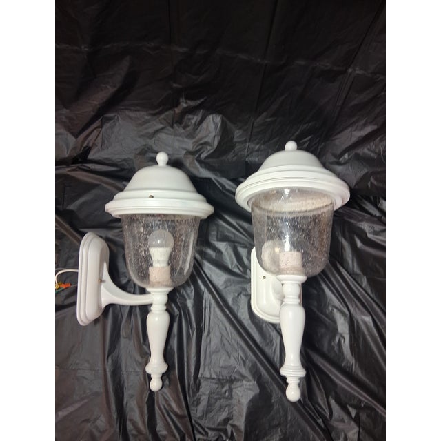 Vintage Outdoor Seeded Glass Wall Sconses - A Pair For Sale - Image 11 of 13
