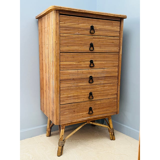 Rattan Chest of Drawers attributed to Adrien Audoux and Frida Minet, 1960s For Sale - Image 10 of 15