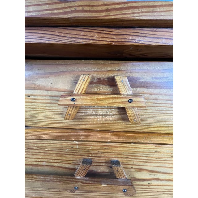 Wood Mid 20th Century Pine Dresser With Beveled Mirror and Sculptural a-Frame Wooden Pulls For Sale - Image 7 of 10