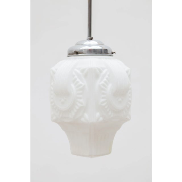 Art Deco Opaline Milk Glass Skyscraper Pendant For Sale - Image 6 of 10