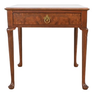 Baker Furniture Queen Anne Walnut and Burl Wood End Table For Sale