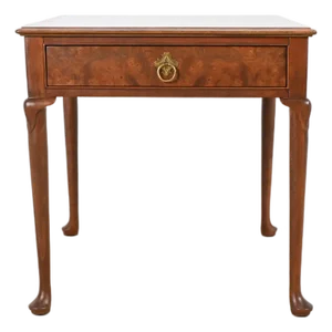 Baker Furniture Queen Anne Walnut and Burl Wood End Table