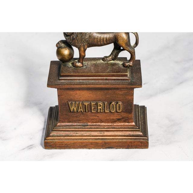 Heavy 19th Century Miniature Model Antique Grand Tour Waterloo Lion Brass Souvenir Butte Du Lion Monument France Home Decor For Sale - Image 4 of 11