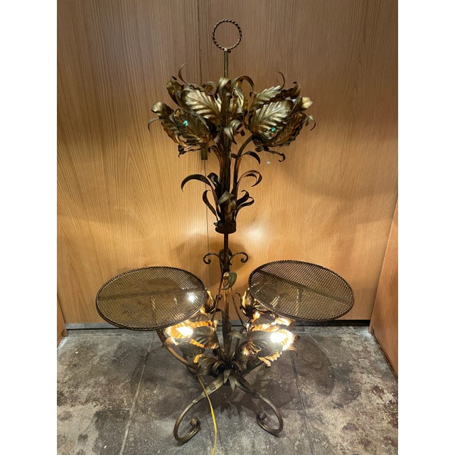 1960s Italian Decorative Floral Floor Lamp With Side Tables For Sale - Image 11 of 13