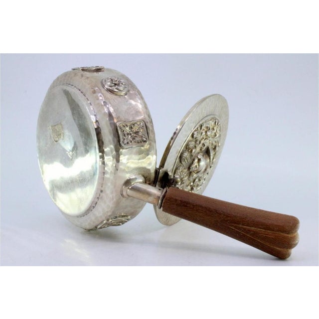 Silver Smudging Bowl with Busts of Roman Soldiers Hammered Lid, Reliefs Casing and Wooden Handle For Sale - Image 6 of 8