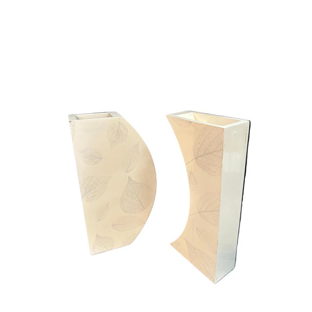Mid-Century Modern 1980s Pair Large Geometric Postmodern Vases With Leaf Design For Sale - Image 3 of 6