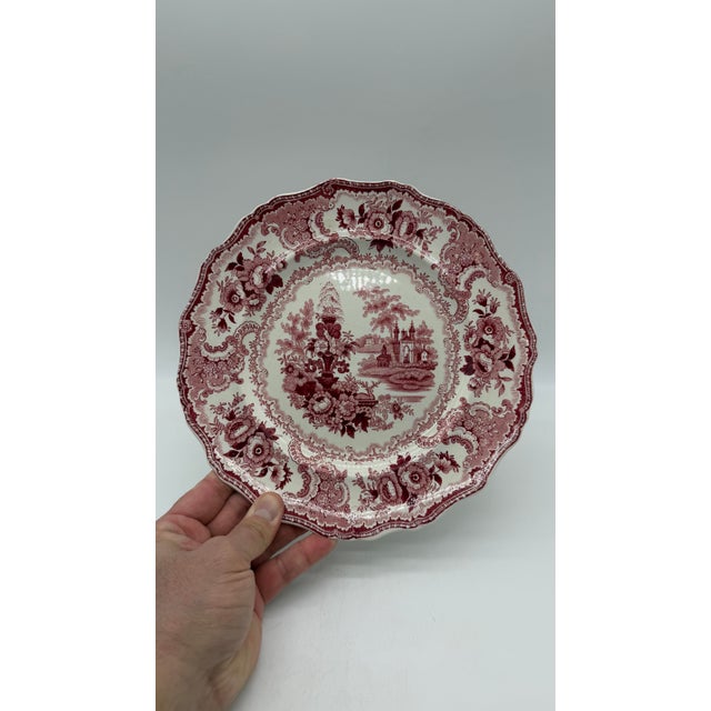 A Antique Staffordshire "Fountain Scenery" Pink Transfer Decorated Plate, 1830’s For Sale - Image 10 of 10