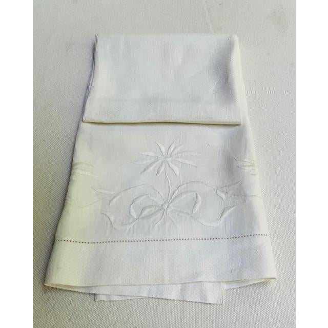 French Linen Damask Hand Towels, Set of 4, Monogrammed, Antique C. 1900 For Sale - Image 12 of 18