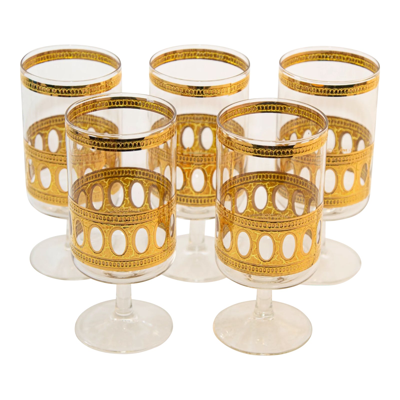 Culver Ltd Antigua Pattern 22 K Gold Barware Glasses Set of