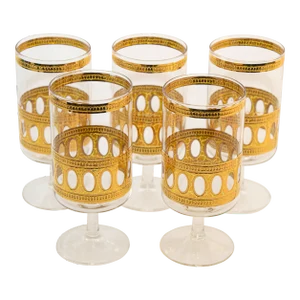 Culver Ltd Antigua Pattern 22 K Gold Barware Glasses Set of 5 Vintage From 1950