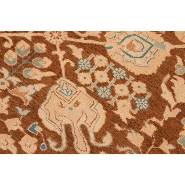 1990s Classic Ziegler Brown Beige Hand-Knotted Wool Rug - 8'0'' X 9'10'' For Sale - Image 5 of 8