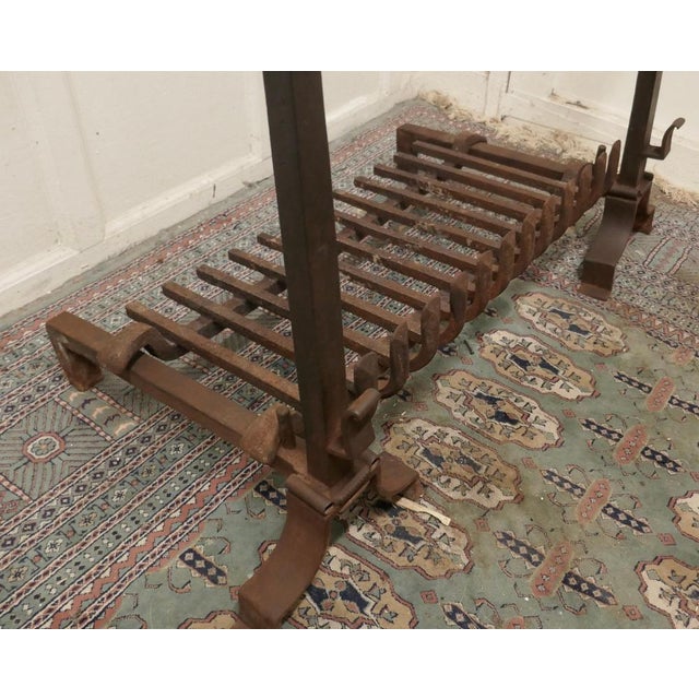 Large French Fire Grate Set on Iron Fire Dogs, 1800 For Sale - Image 3 of 7