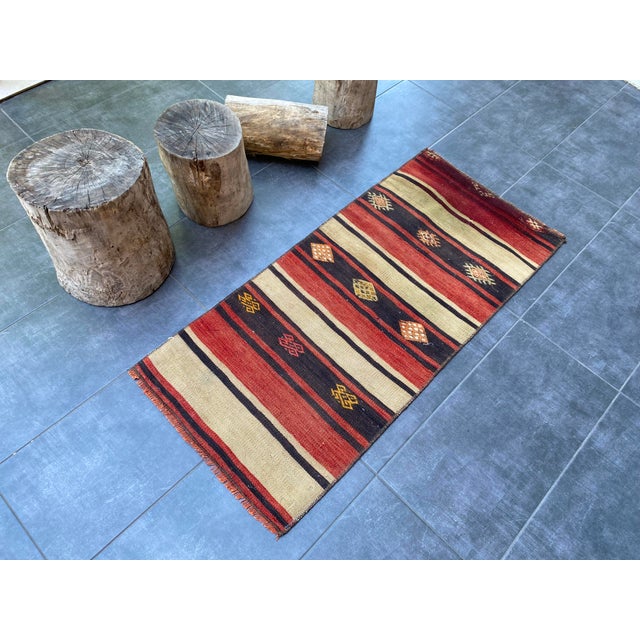 Neutral Multi Colour Small Kilim Rug For Sale - Image 9 of 10