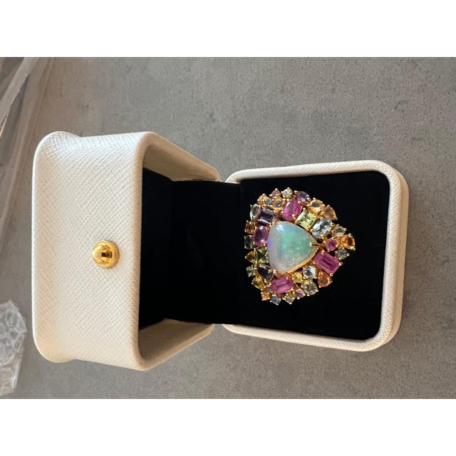 Bochic “Orient” Opal & Multi Gem Cluster Ring Set In 18K Gold & Silver, Size 10 For Sale - Image 9 of 12