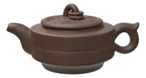Vintage Brown Round Shape Coin Pattern Zisha Clay Teapot Art Display