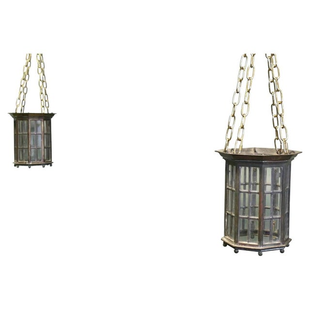 Black Antique Bronze Lantern Hanging Light Shades, 1800s, Set of 2 For Sale - Image 8 of 8