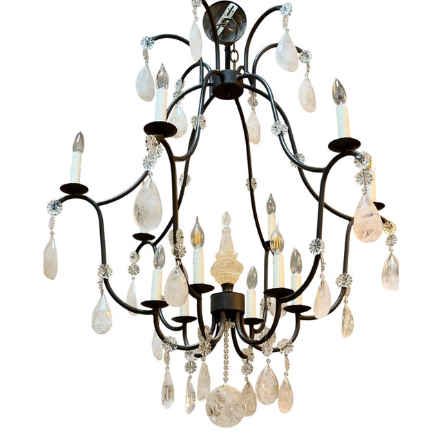Italian Wrought Iron & Rock Crystal Chandelier - 1 of 2 Available For Sale In Los Angeles - Image 6 of 6