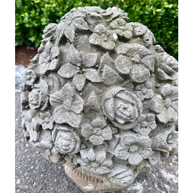 Cast Stone Flower Basket Sculpture Garden Ornament Mid 20th Century For Sale - Image 16 of 18