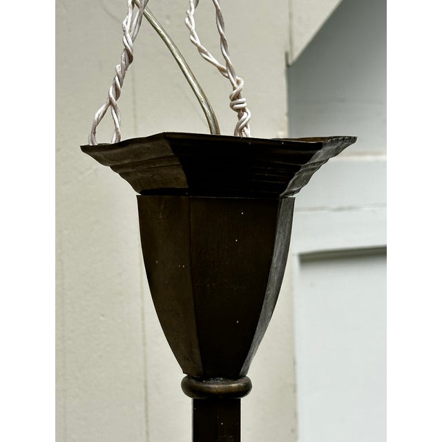 Vintage Brass Four Arm Gas Electric Chandelier For Sale - Image 10 of 11