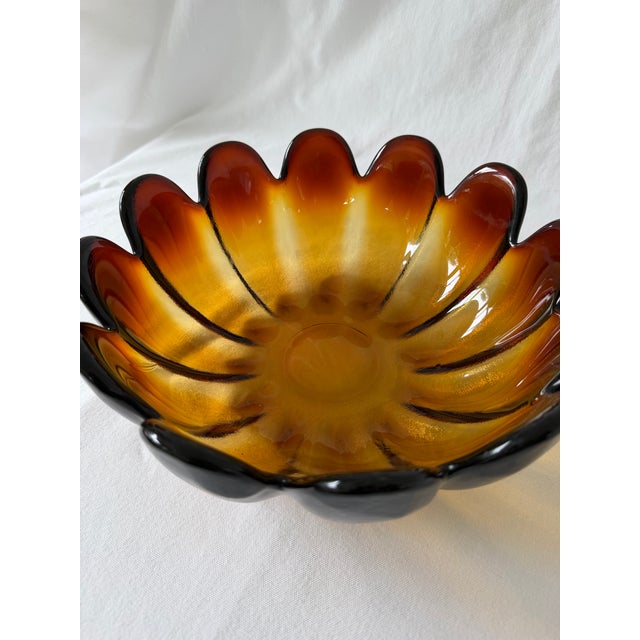 Mid 20th Century Amber Art Glass, Lotus Bowl by Indiana Glass For Sale - Image 9 of 11