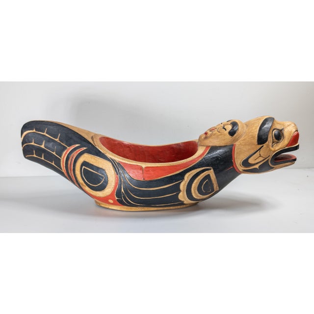Late 20th Century Late 20th Century Northwest Coast Native American Style Carved Wood Feast Bowl For Sale - Image 5 of 13