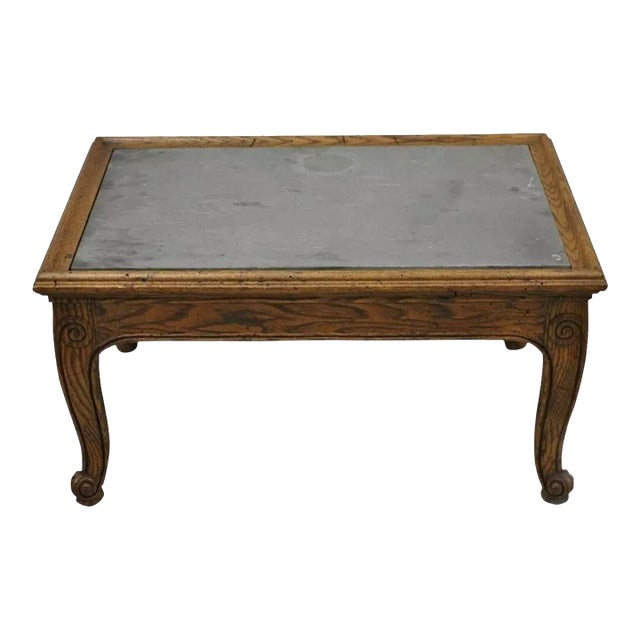 Henredon Town & Country French Style Carved Oak Wood Slate Top Low Accent Table For Sale