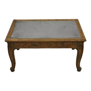 Henredon Town & Country French Style Carved Oak Wood Slate Top Low Accent Table