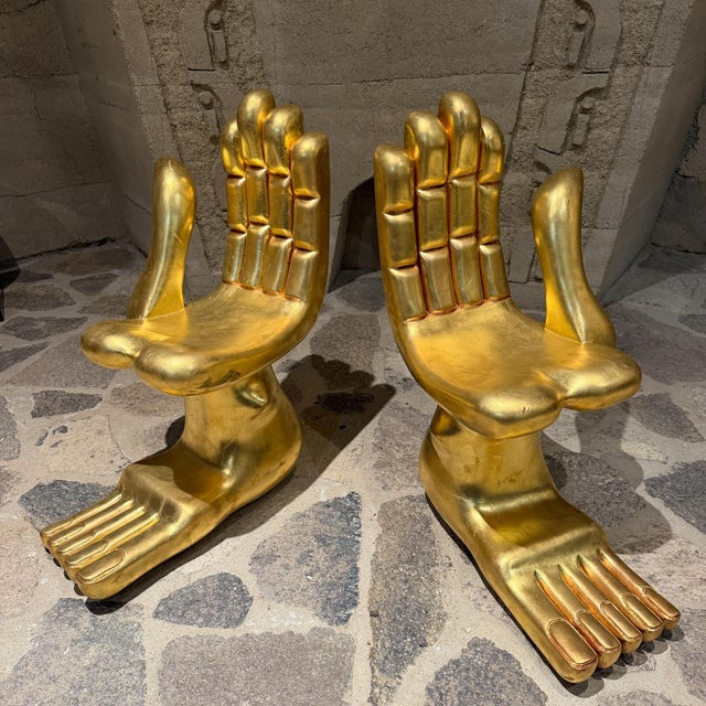 Gold Hand-Foot Chairs Mexican Modernism Artist Pedro Friedeberg For Sale - Image 8 of 17