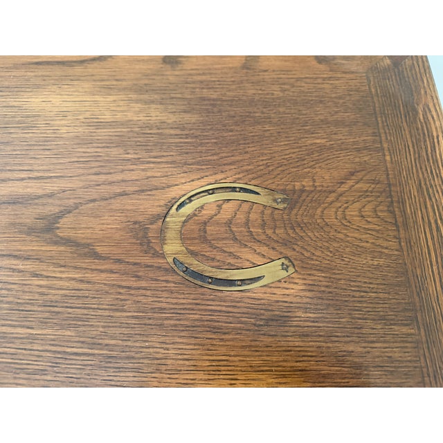 Mid-Century Modern Vintage Romweber Viking Oak Media Console With Rare Brass Horseshoe Inlays For Sale - Image 3 of 9