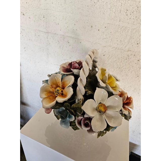 Blue Bassano Ceramic Basket with Flowers, Italy, 1950s For Sale - Image 8 of 18