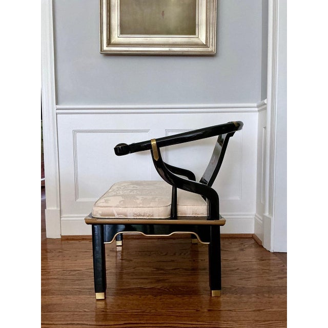 James Mont Late 20th Century Pair of James Mont Style Black Lacquer Horseshoe Chairs For Sale - Image 4 of 9