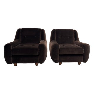 Vintage Italian Lounge Chairs in Chocolate Brown Velvet, 1970s, Set of 2 For Sale
