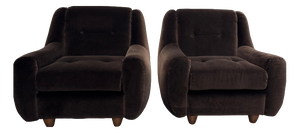 Vintage Italian Lounge Chairs in Chocolate Brown Velvet, 1970s, Set of 2