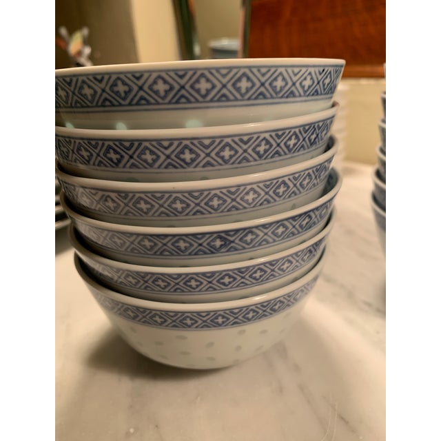 Blue Vintage Chinese Blue & White Porcelain Rice Grain Bowls Set of 12 For Sale - Image 8 of 16