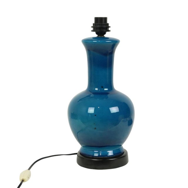 1970s Large Italian Round Blue Ceramic Lamp, 1970s For Sale - Image 5 of 14