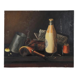 "Pipe, Stein, Bottle, and Matches" Still Life Painting For Sale