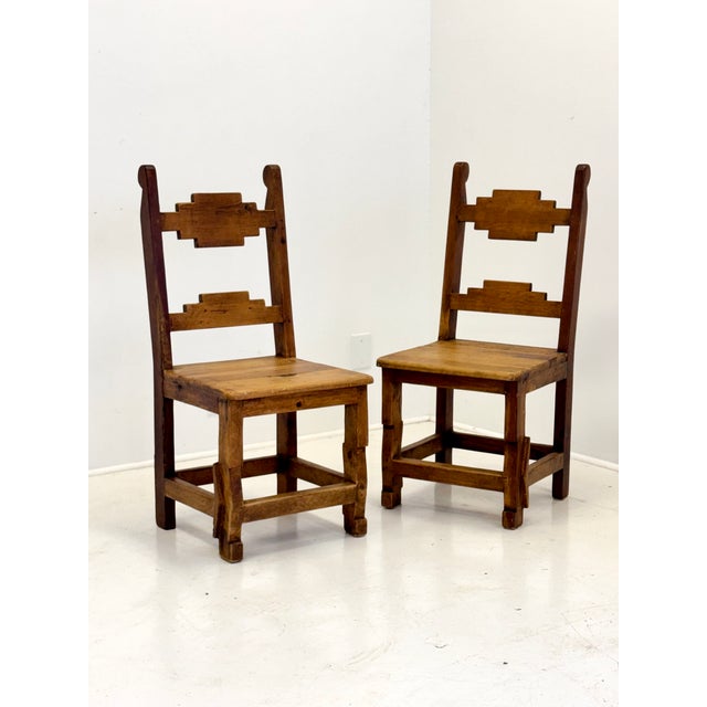 Pair of Mid-Century Mexican Rustic Pine Chairs With Carved Razor Blade Backs and Legs For Sale - Image 10 of 16