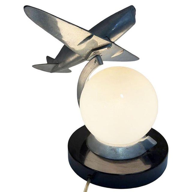 1980s Art Deco Machined Age Aluminum Fighter Airplane Table Lamp by Sarsaparilla For Sale - Image 11 of 11