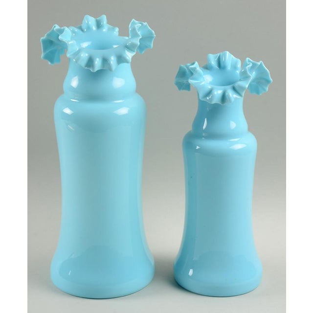 Vintage French Blue Opaline Ruffled Vases a Pair Chairish