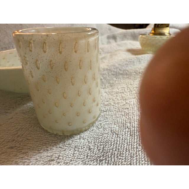 Mid 20th Century Murano Art Glass Smoking Set, Bullicante White With Gold Flecks For Sale - Image 10 of 18