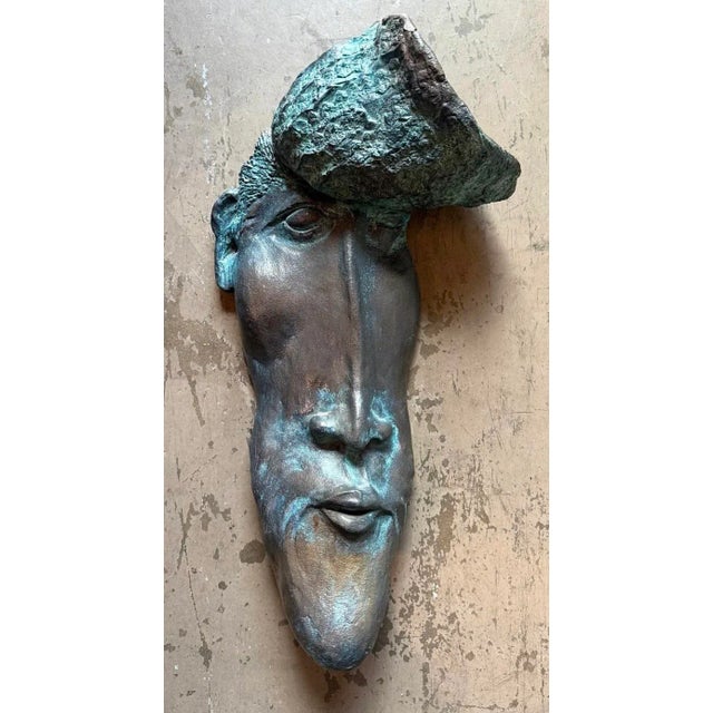 Modern Vintage Boho Patinated Bronze Bust Wall Sculpture For Sale - Image 3 of 8