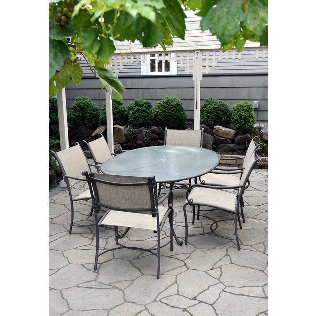Early 21st C. Brown Jordan “Roma Sling” Aluminum Outdoor Patio Table & 6 Chairs For Sale - Image 9 of 11